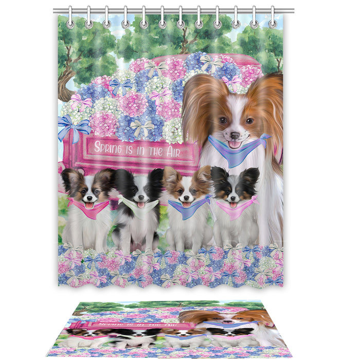 Papillon Shower Curtain & Bath Mat Set: Explore a Variety of Designs, Custom, Personalized, Curtains with hooks and Rug Bathroom Decor, Gift for Dog and Pet Lovers