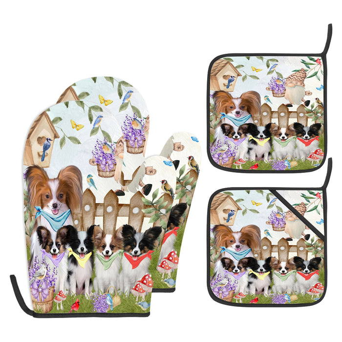 Papillon Oven Mitts and Pot Holder Set: Explore a Variety of Designs, Personalized, Potholders with Kitchen Gloves for Cooking, Custom, Halloween Gifts for Dog Mom