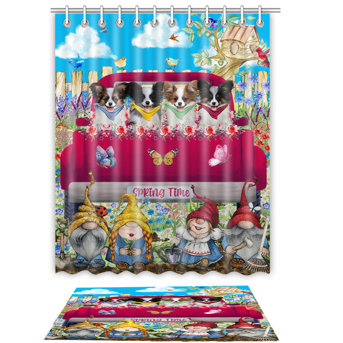 Papillon Shower Curtain with Bath Mat Set: Explore a Variety of Designs, Personalized, Custom, Curtains and Rug Bathroom Decor, Dog and Pet Lovers Gift