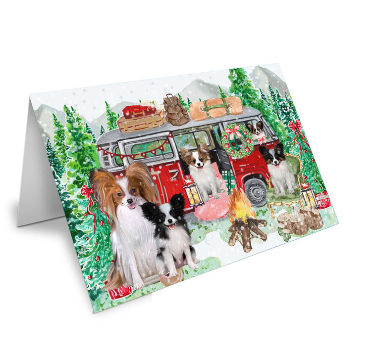 Christmas Time Camping with Papillon Dogs Handmade Artwork Assorted Pets Greeting Cards and Note Cards with Envelopes for All Occasions and Holiday Seasons