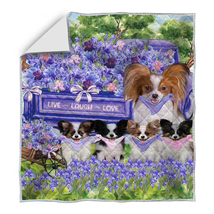 Papillon Bedspread Quilt, Bedding Coverlet Quilted, Explore a Variety of Designs, Personalized, Custom, Dog Gift for Pet Lovers