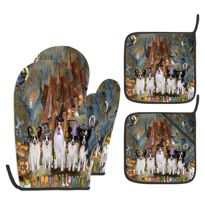 Papillon Oven Mitts and Pot Holder Set: Kitchen Gloves for Cooking with Potholders, Custom, Personalized, Explore a Variety of Designs, Dog Lovers Gift