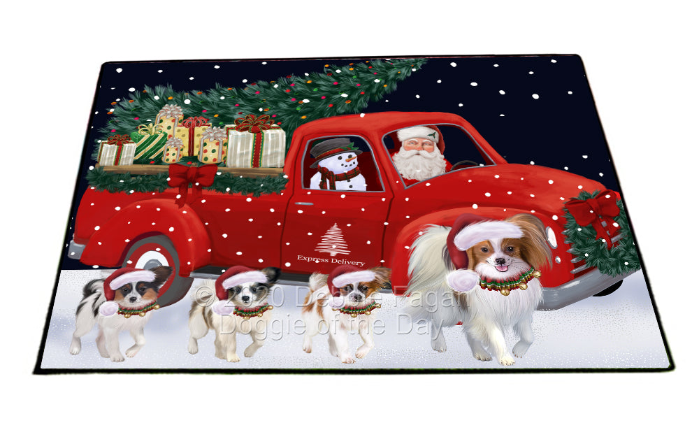 Christmas Express Delivery Red Truck Running Papillon Dogs Indoor/Outdoor Welcome Floormat - Premium Quality Washable Anti-Slip Doormat Rug FLMS56662