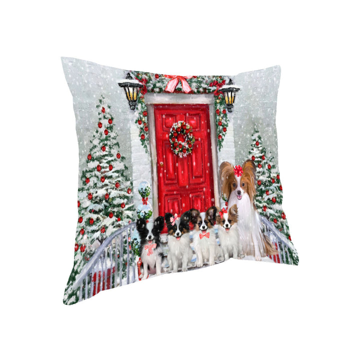 Christmas Holiday Welcome Papillon Dogs Pillow with Top Quality High-Resolution Images - Ultra Soft Pet Pillows for Sleeping - Reversible & Comfort - Ideal Gift for Dog Lover - Cushion for Sofa Couch Bed - 100% Polyester
