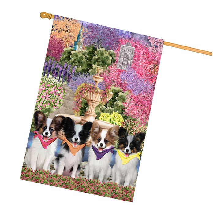 Papillion Dogs House Flag: Explore a Variety of Designs, Weather Resistant, Double-Sided, Custom, Personalized, Home Outdoor Yard Decor for Dog and Pet Lovers