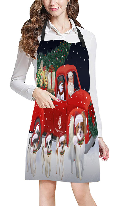 Christmas Express Delivery Red Truck Running Papillon Dogs Apron Apron-48139