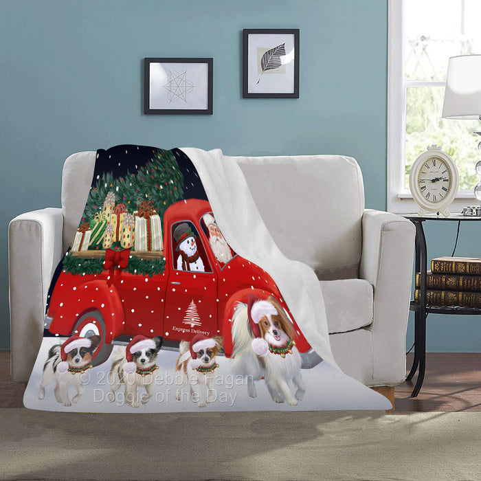 Christmas Express Delivery Red Truck Running Papillon Dogs Blanket BLNKT141883