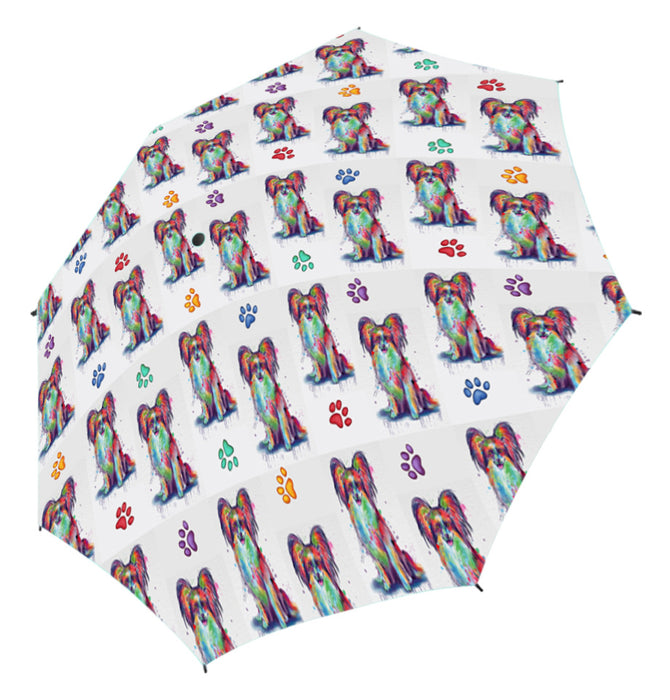Watercolor Mini Papillon DogsSemi-Automatic Foldable Umbrella