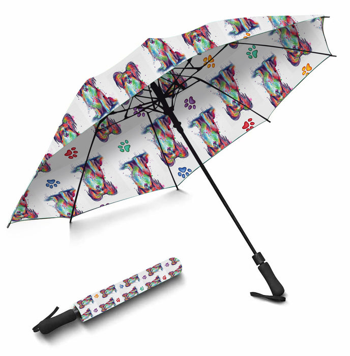 Watercolor Mini Papillon DogsSemi-Automatic Foldable Umbrella