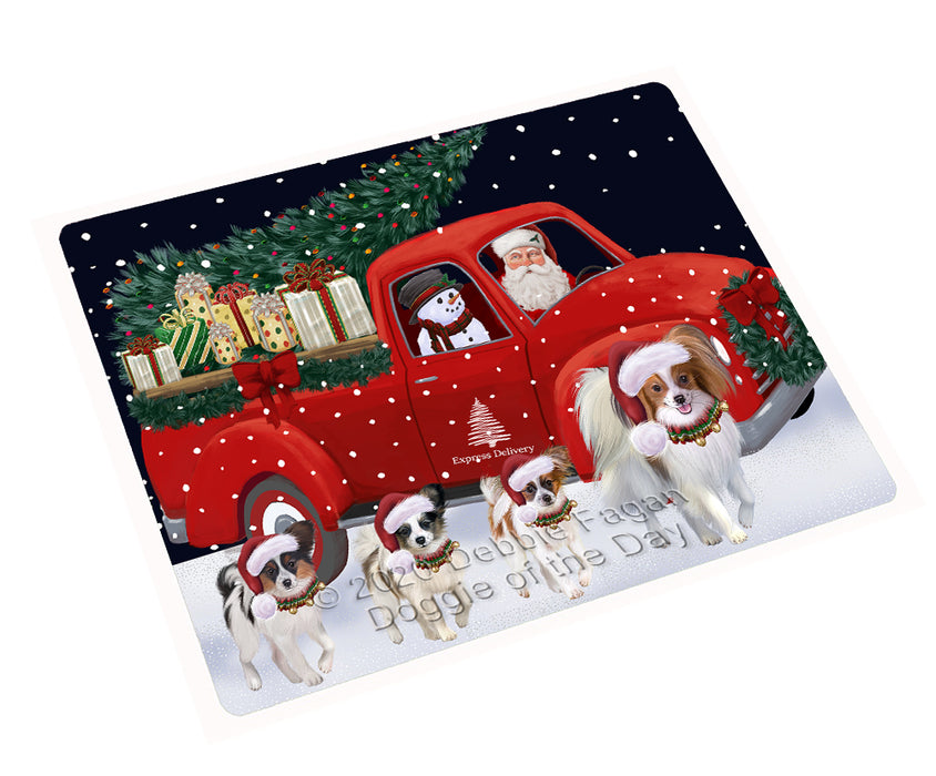Christmas Express Delivery Red Truck Running Papillon Dogs Cutting Board - Easy Grip Non-Slip Dishwasher Safe Chopping Board Vegetables C77842