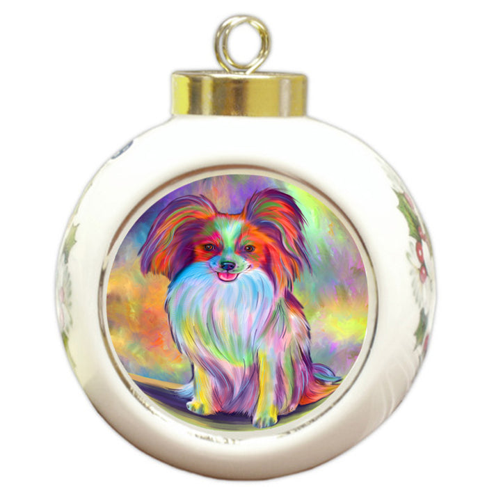 Paradise Wave Papillon Dog Round Ball Christmas Ornament RBPOR58735