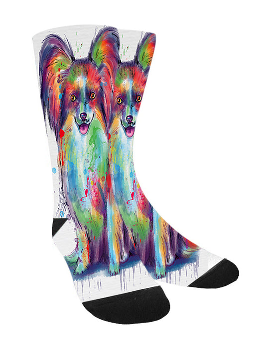 Watercolor Papillon Dog Women's Casual Socks