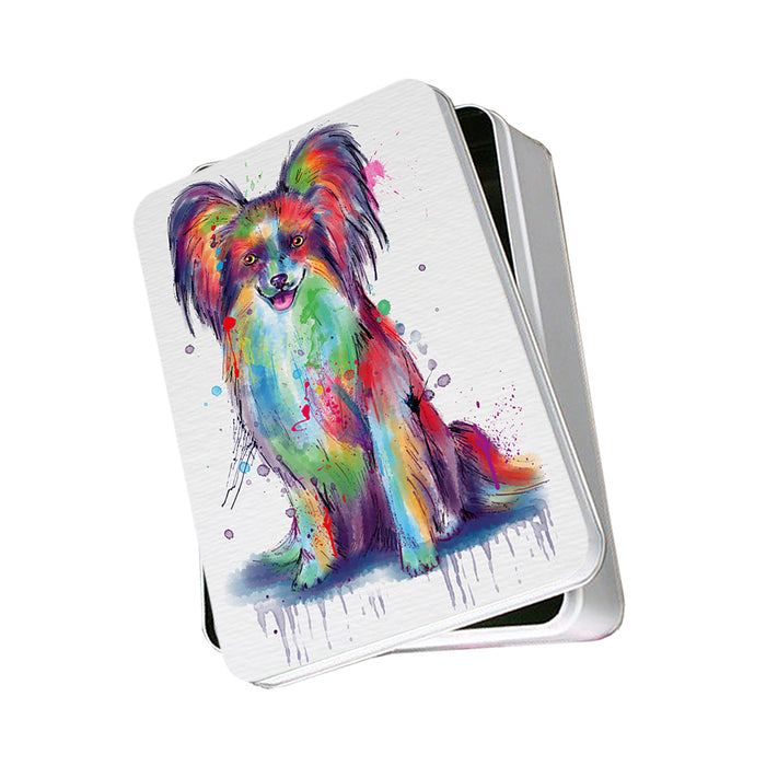 Watercolor Papillon Dog Photo Storage Tin PITN57502