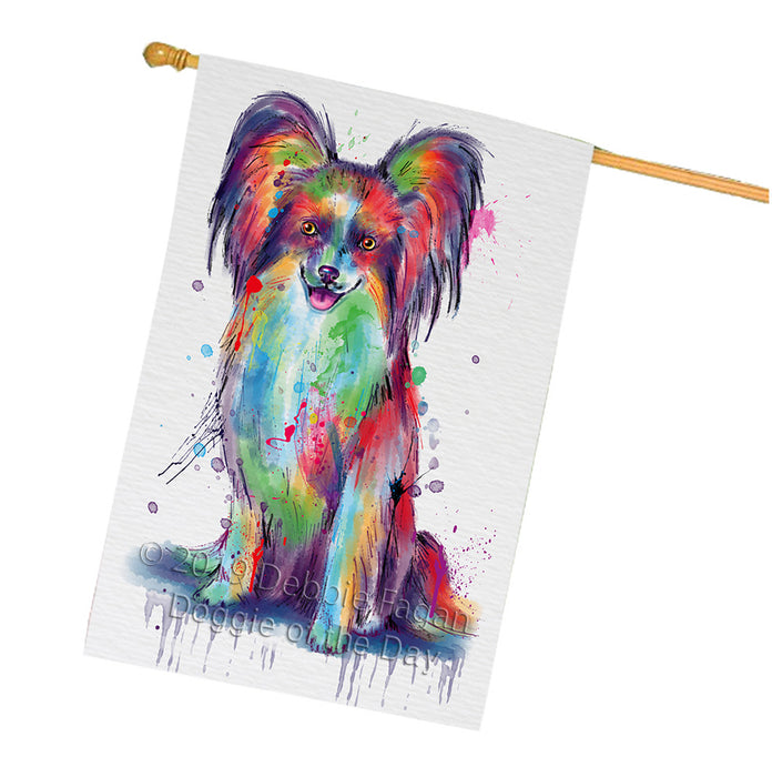 Watercolor Papillon Dog House Flag FLG66429