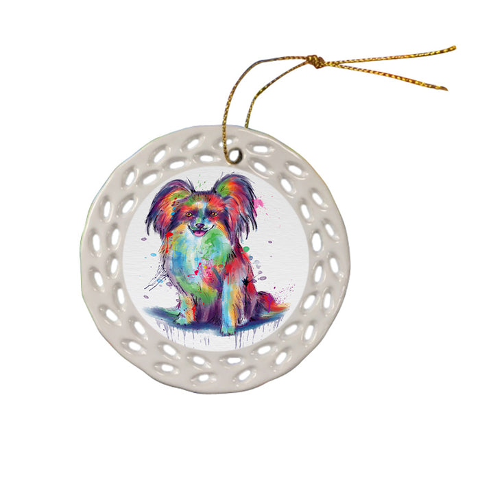 Watercolor Papillon Dog Doily Ornament DPOR58444