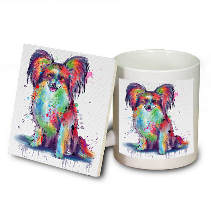 Watercolor Papillon Dog Mug and Coaster Set MUC57551