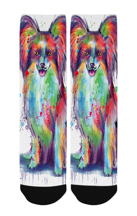 Watercolor Papillon Dog Women's Casual Socks