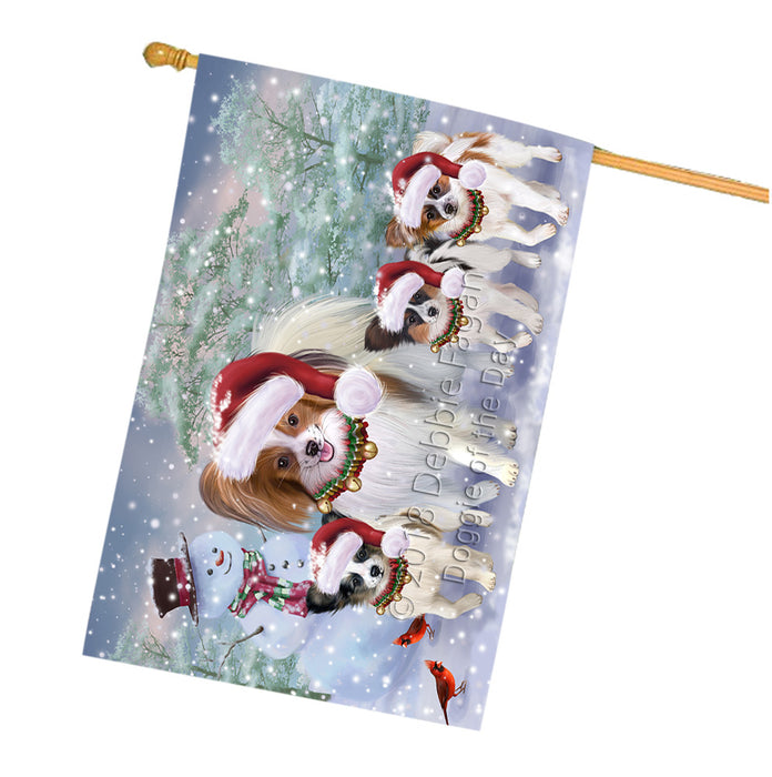 Christmas Running Family Papillon Dogs House Flag FLG65158