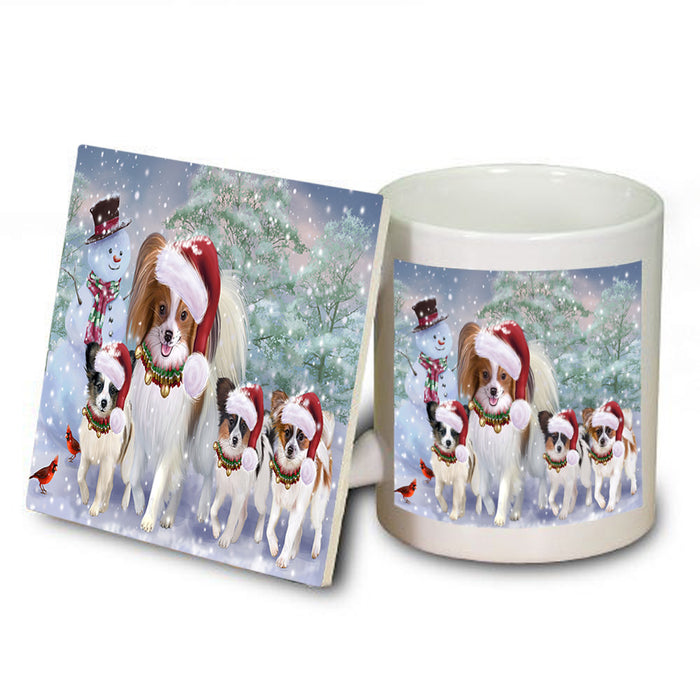 Christmas Running Family Papillon Dogs Mug and Coaster Set MUC57126