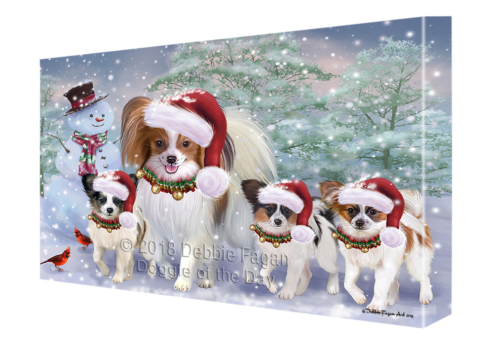 Christmas Running Family Papillon Dogs Canvas Print Wall Art Décor CVS136646