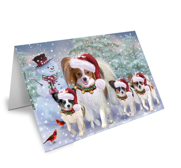 Christmas Running Family Papillon Dogs Handmade Artwork Assorted Pets Greeting Cards and Note Cards with Envelopes for All Occasions and Holiday Seasons GCD75296