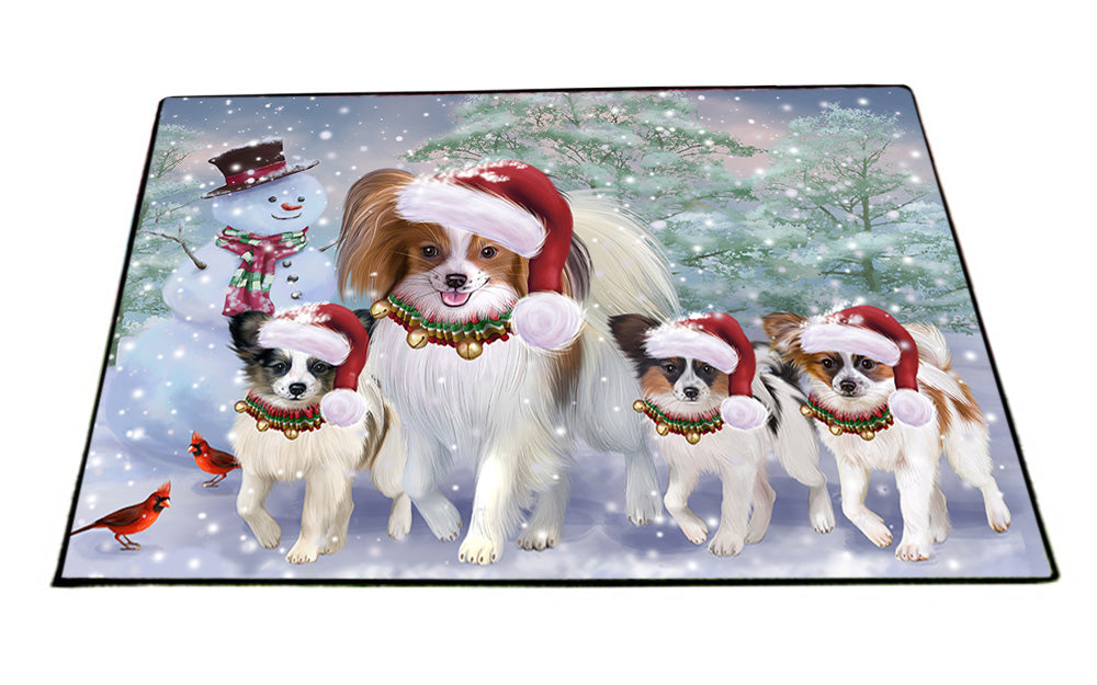 Christmas Running Family Papillon Dogs Floormat FLMS54314