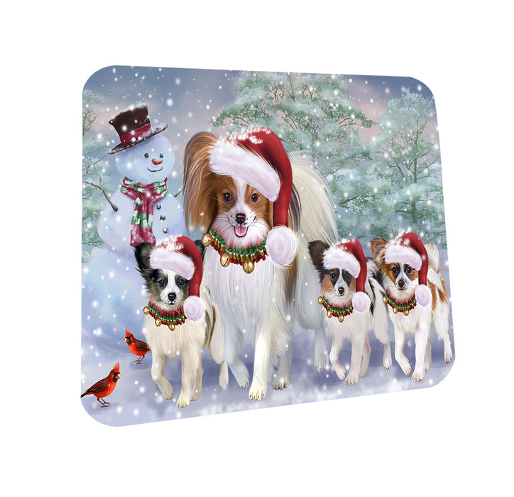 Christmas Running Family Papillon Dogs Coasters Set of 4 CST57092