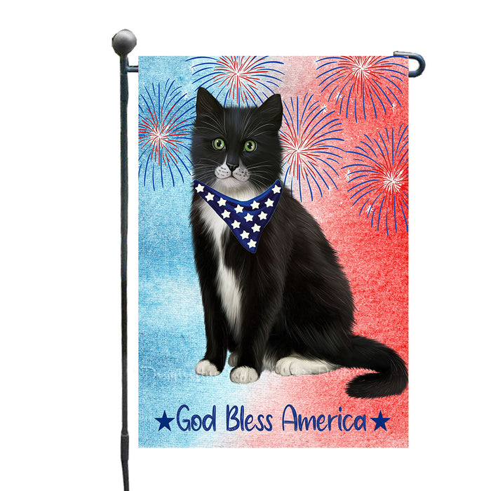 Patriotic Fireworks Tuxedo Cats Garden Flags- Outdoor Double Sided Garden Yard Porch Lawn Spring Decorative Vertical Home Flags 12 1/2"w x 18"h