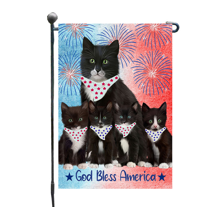 Patriotic Fireworks Tuxedo Cats Garden Flags- Outdoor Double Sided Garden Yard Porch Lawn Spring Decorative Vertical Home Flags 12 1/2"w x 18"h