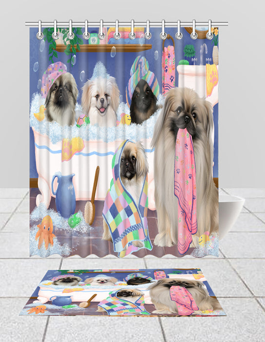 Rub A Dub Dogs In A Tub Pekingese Dogs Bath Mat and Shower Curtain Combo