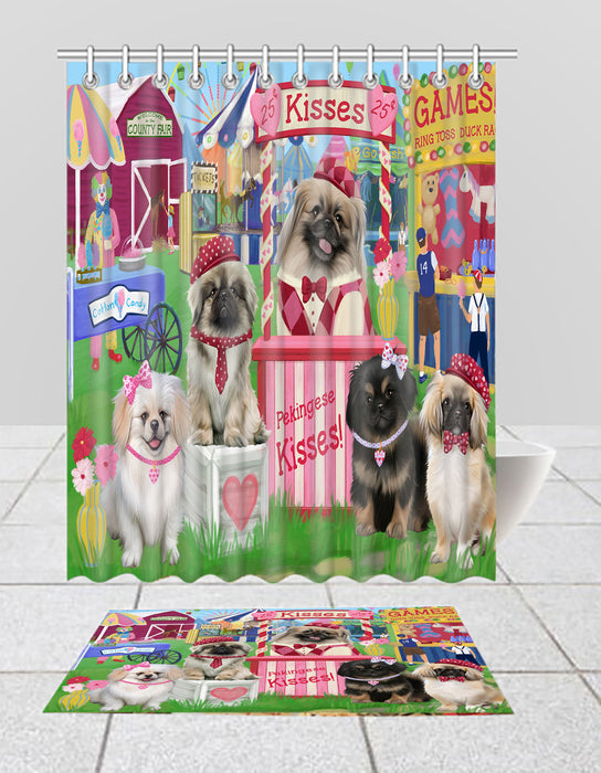 Carnival Kissing Booth Pekingese Dogs  Bath Mat and Shower Curtain Combo