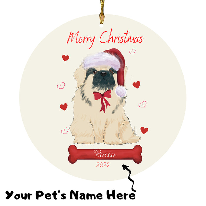 Personalized Merry Christmas  Pekingese Dog Christmas Tree Round Flat Ornament RBPOR58983