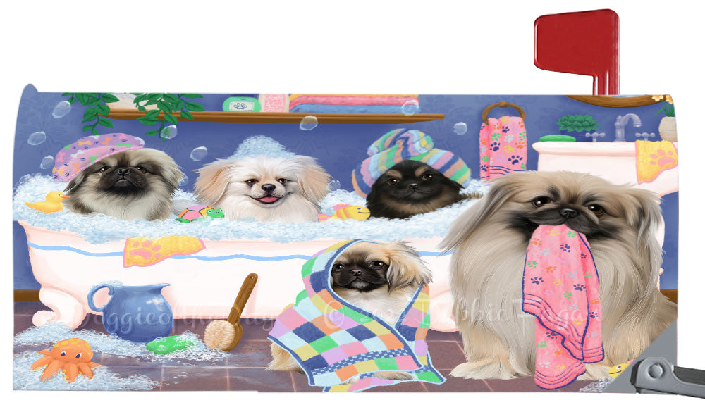 Rub A Dub Dogs In A Tub Pekingese Dog Magnetic Mailbox Cover Both Sides Pet Theme Printed Decorative Letter Box Wrap Case Postbox Thick Magnetic Vinyl Material
