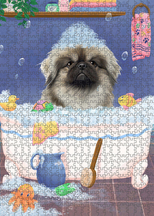 Rub A Dub Dog In A Tub Pekingese Dog Portrait Jigsaw Puzzle for Adults Animal Interlocking Puzzle Game Unique Gift for Dog Lover's with Metal Tin Box PZL316