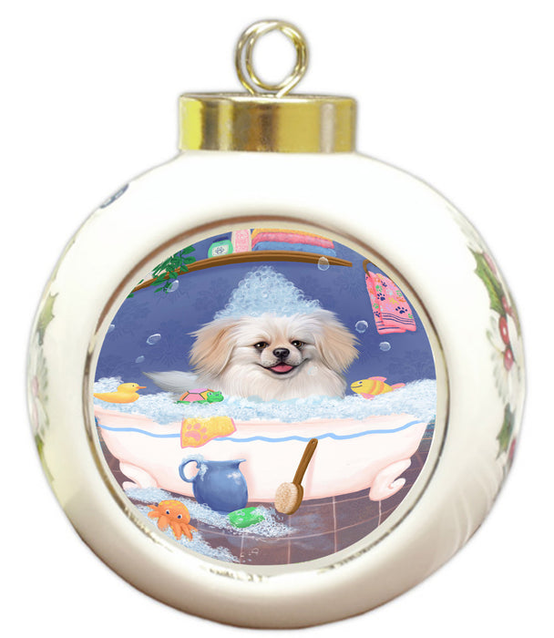 Rub A Dub Dog In A Tub Pekingese Dog Round Ball Christmas Ornament RBPOR58629