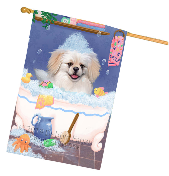 Rub A Dub Dog In A Tub Pekingese Dog House Flag FLG66317