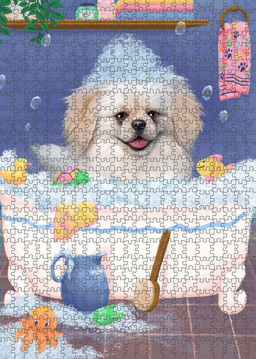 Rub A Dub Dog In A Tub Pekingese Dog Portrait Jigsaw Puzzle for Adults Animal Interlocking Puzzle Game Unique Gift for Dog Lover's with Metal Tin Box PZL317