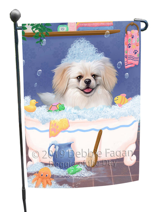 Rub A Dub Dog In A Tub Pekingese Dog Garden Flag GFLG66261