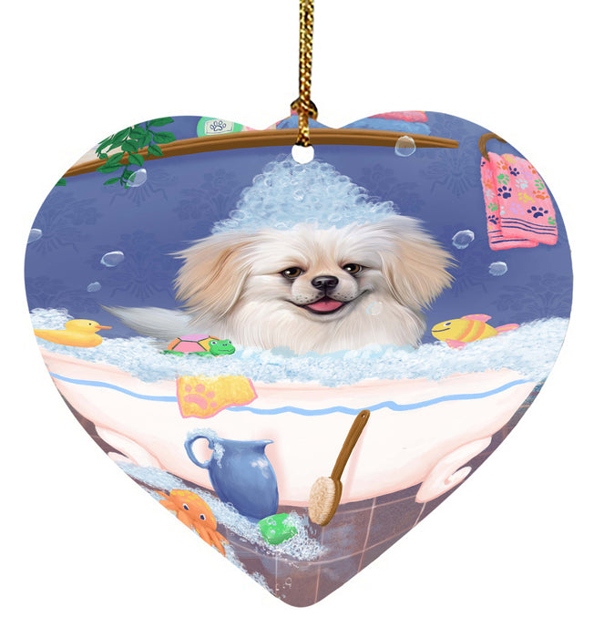 Rub A Dub Dog In A Tub Pekingese Dog Heart Christmas Ornament HPORA58645