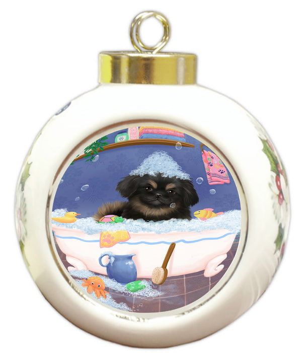 Rub A Dub Dog In A Tub Pekingese Dog Round Ball Christmas Ornament RBPOR58630