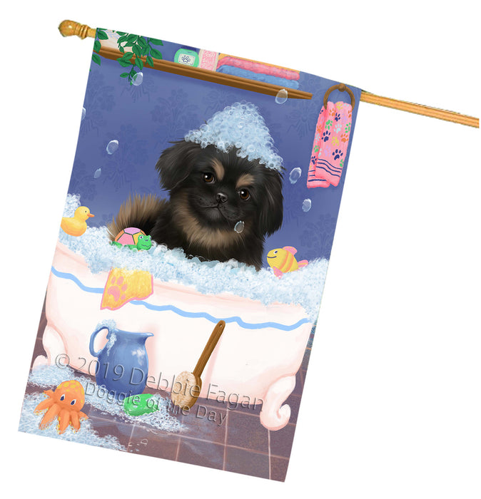 Rub A Dub Dog In A Tub Pekingese Dog House Flag FLG66318