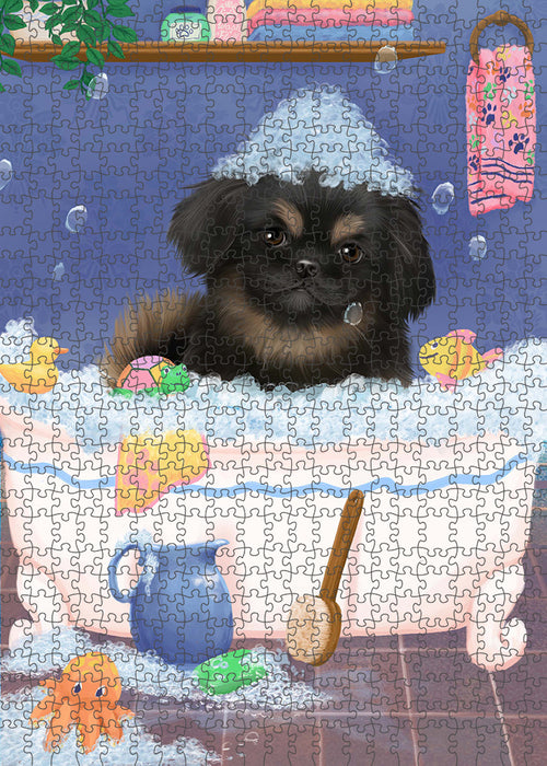 Rub A Dub Dog In A Tub Pekingese Dog Portrait Jigsaw Puzzle for Adults Animal Interlocking Puzzle Game Unique Gift for Dog Lover's with Metal Tin Box PZL318