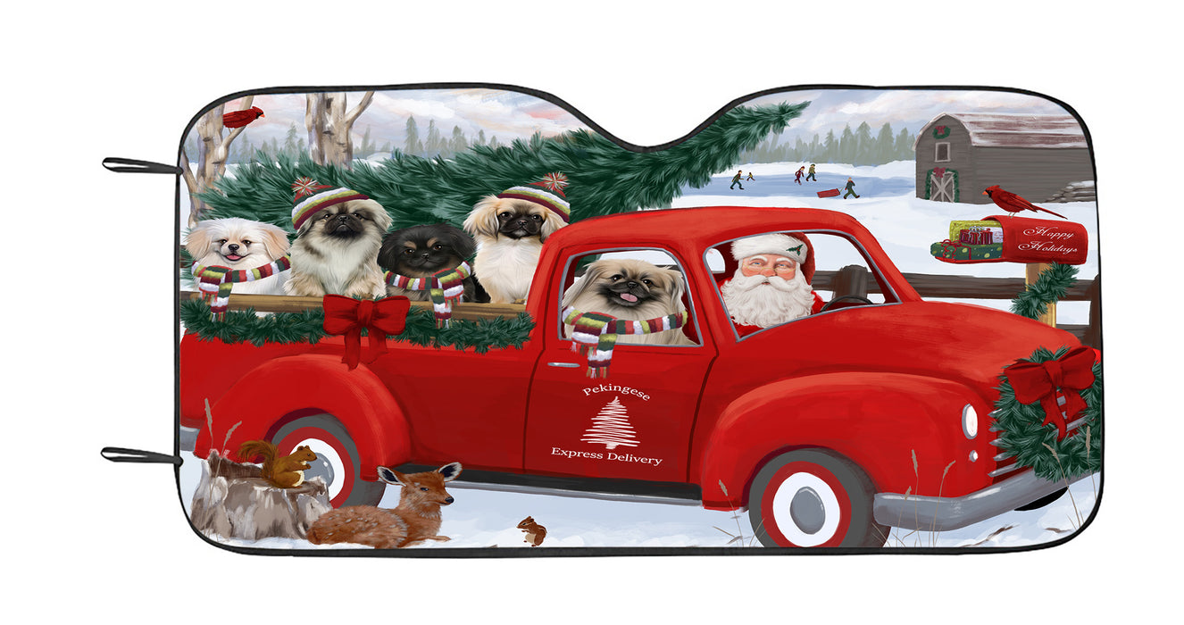 Christmas Santa Express Delivery Red Truck Pekingese Dogs Car Sun Shade