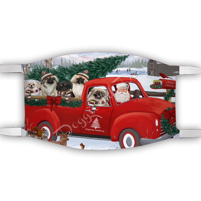 Christmas Santa Express Delivery Red Truck Pekingese Dogs Face Mask FM48458