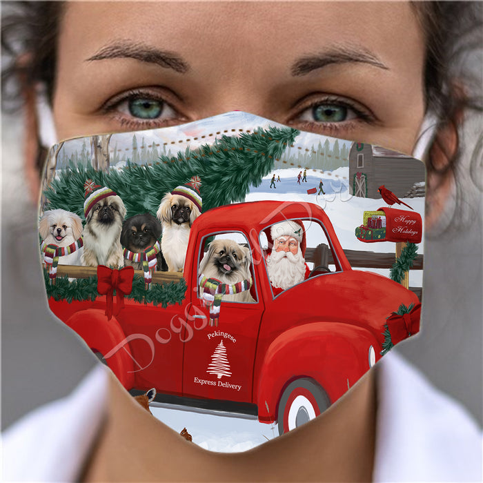 Christmas Santa Express Delivery Red Truck Pekingese Dogs Face Mask FM48458