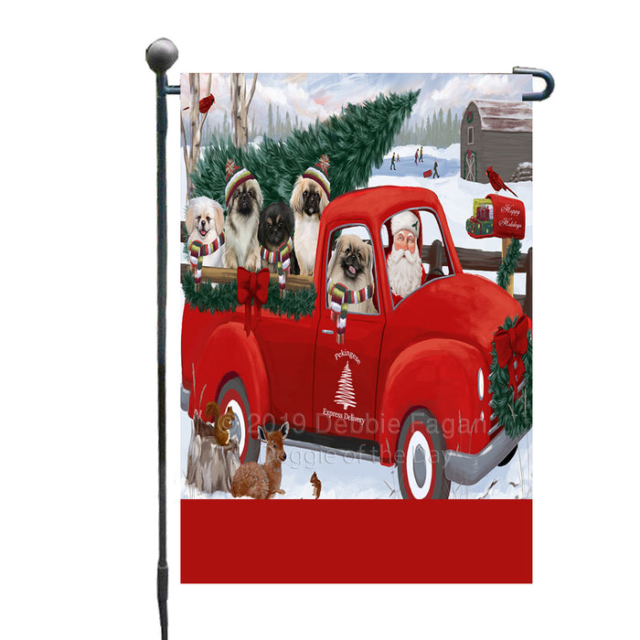 Personalized Christmas Santa Red Truck Express Delivery Pekingese Dogs Custom Garden Flags GFLG-DOTD-A57668