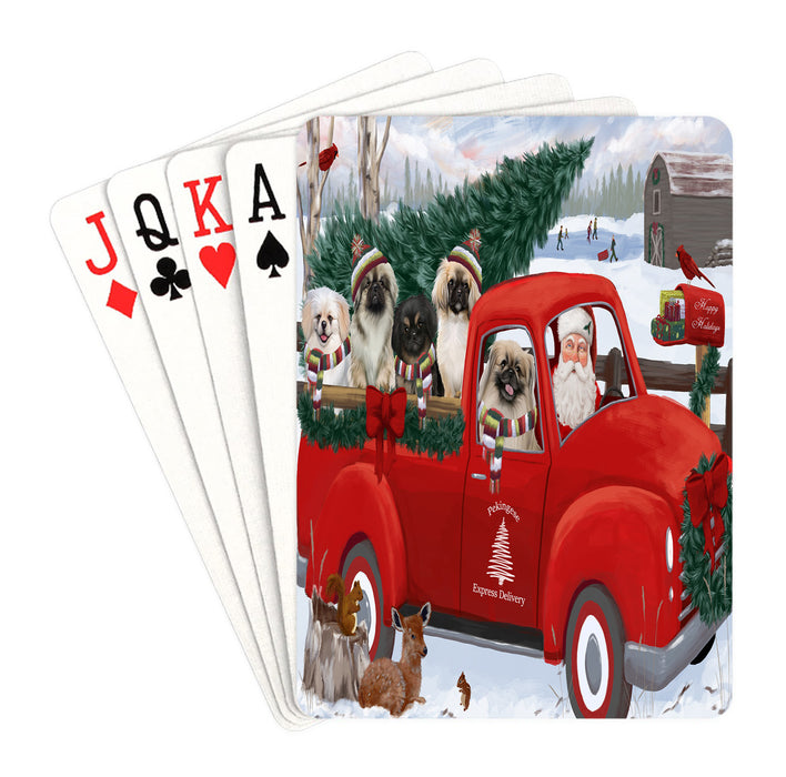 Christmas Santa Express Delivery Red Truck Pekingese Dogs Playing Card Decks
