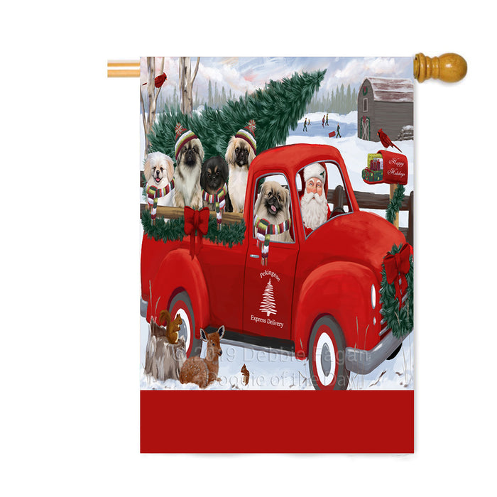 Personalized Christmas Santa Red Truck Express Delivery Pekingese Dogs Custom House Flag FLG-DOTD-A57724