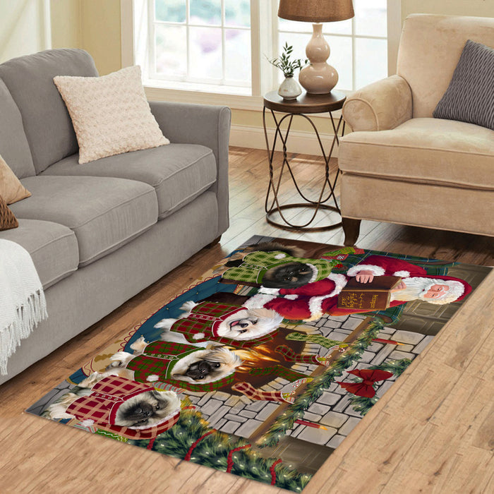 Christmas Cozy Holiday Fire Tails Pekingese Dogs Area Rug