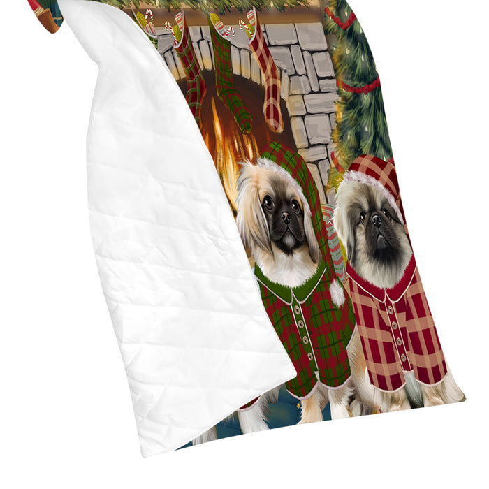 Christmas Cozy Holiday Fire Tails Pekingese Dogs Quilt